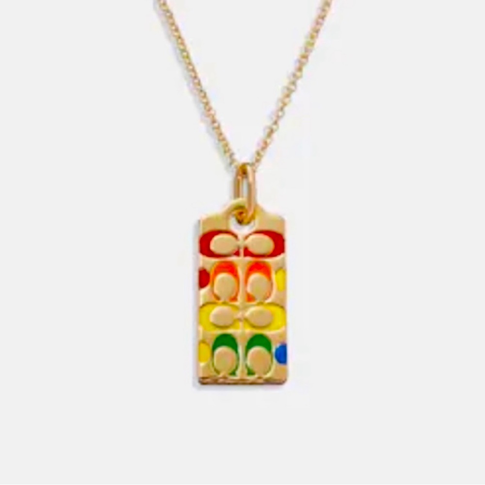 Coach quilted signature tag necklace.